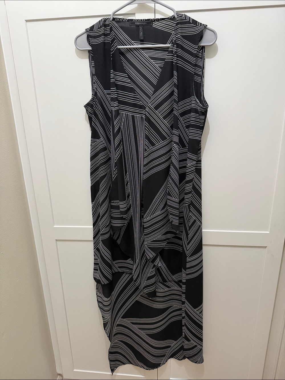 BCBGMaxAzria Black & White Asymmetrical Draped Sleeveless Dress